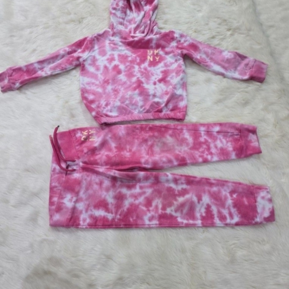 DKNY Pink & White Tie-Dye Hoodie Set.